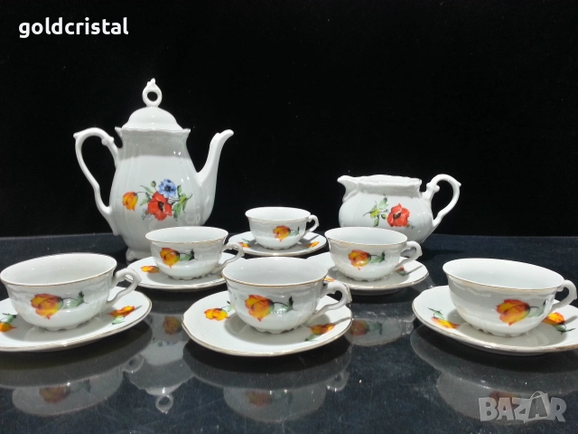 Стар български порцелан чаши за кафе чайник латиера , снимка 3 - Антикварни и старинни предмети - 52880480