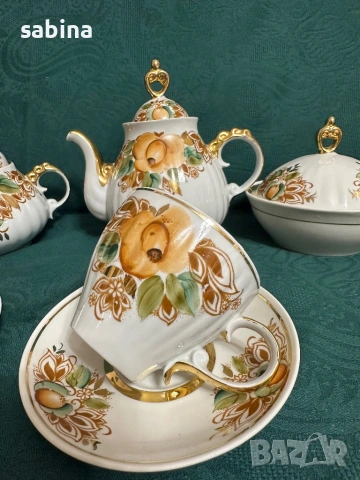 Съветски ръчно рисуван сервиз, Полонски завод, СССР, снимка 3 - Сервизи - 53218485