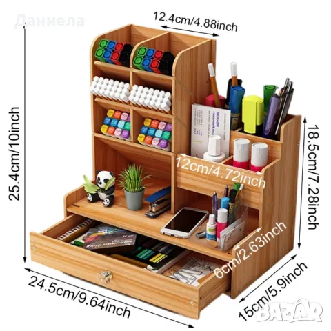 Дървен органайзер за бюро с чекмедже и многосекционно съхранение, снимка 11 - Декорация за дома - 48978548