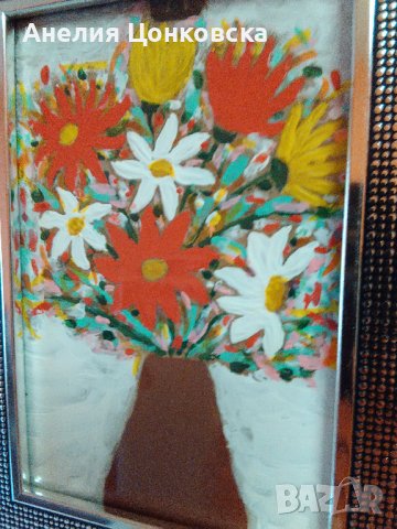 "Ваза с цветя" акрил, снимка 4 - Картини - 37044008