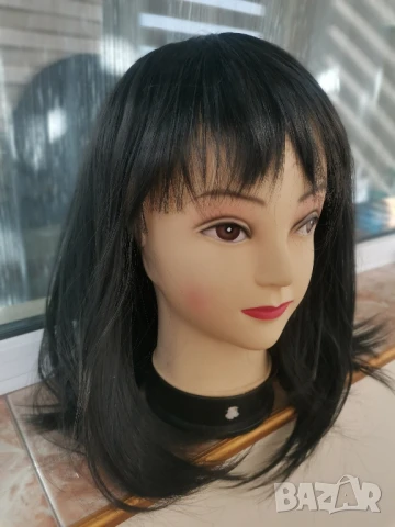 Нова средна дължина черна перука с бретон - 45 см - мод.5 →, снимка 2 - Аксесоари за коса - 50919387