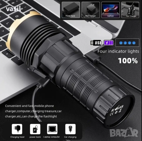 МОЩЕН LED ФЕНЕР ALONEFIRE X100 – 5000 LUMENS | TYPE-C | БАТЕРИЯ ВКЛЮЧЕНА, снимка 6 - Оборудване и аксесоари за оръжия - 52952376