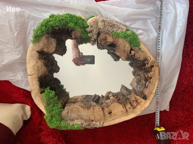 Огледало под формата на сърце от дърво и скандинавски мъх авторско, снимка 2 - Декорация за дома - 49959367