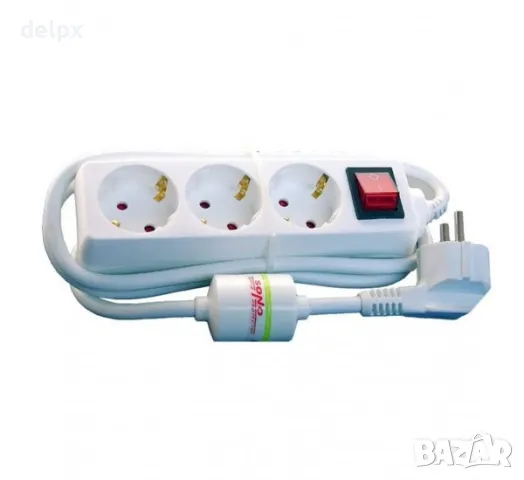 Разклонител SONO, със защита, контакт, ключ, 3-ка, бял, 1,5m, 220VAC, 16A, 3x1,5mm2, снимка 1