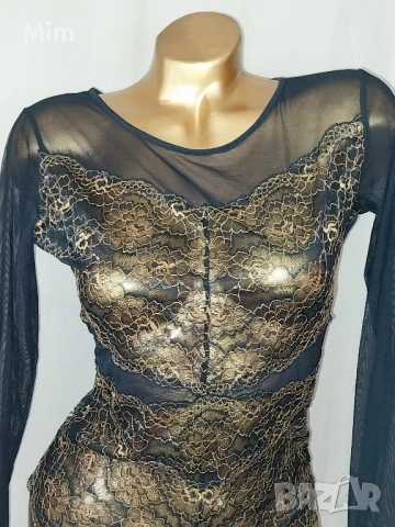 S/M Черно ,еластично, прозрачно боди с дълъг ръкав , снимка 4 - Корсети, бюстиета, топове - 52300343