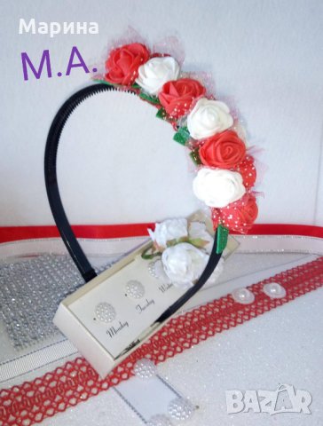 Диадема с цветя (Рози ) цвят червен и бял!, снимка 4 - Други - 28078883