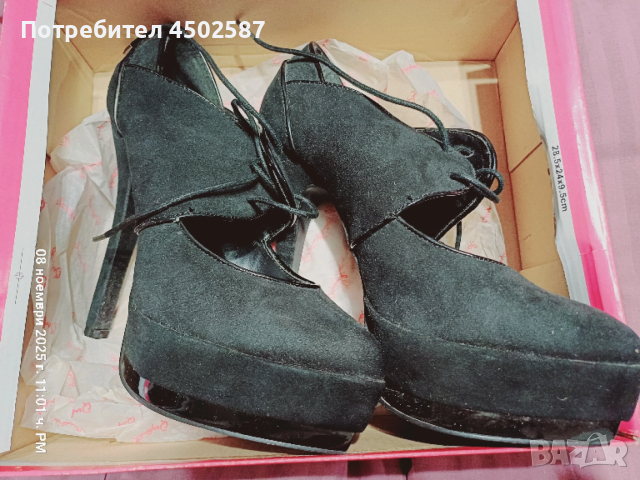 Черни обувки в връзки и 15 см ток, снимка 6 - Дамски обувки на ток - 52949125