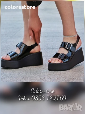 Сандали на платформа - черен лак - SKL10

