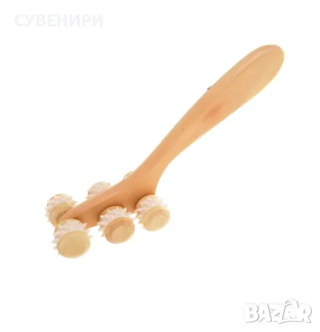 Дървен масажор с удобна дръжка, тип количка с 6 колелца.