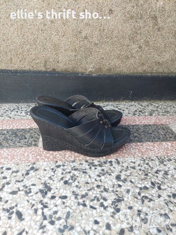 НОВИ черни дамски чехли на платформа, естествена кожа 37 номер, снимка 2 - Чехли - 38111046