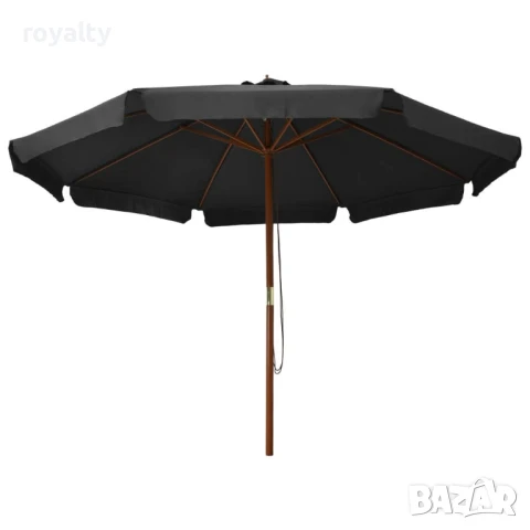 Градински чадър с дървен прът, 330 см, антрацит , снимка 3 - Градински мебели, декорация  - 51222299