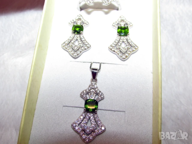 Комплект с хром диопсид , снимка 3 - Бижутерийни комплекти - 51331564