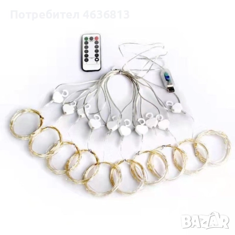 Коледни лампички с 300Led лампи 3 метра на 3 метра ,коледна завеса с дистанционно. С кукички за зака, снимка 2 - Декорация за дома - 52536862