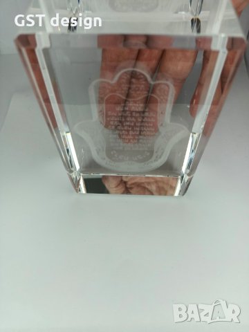 Тежък стъклен Мандала куб Статуетка плакет рядък стар, снимка 1