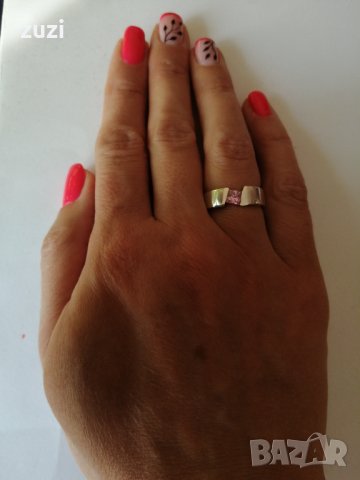 Сребърен изчистен пръстен с розов цирконий. Сребро проба 925. , снимка 2 - Пръстени - 38423133