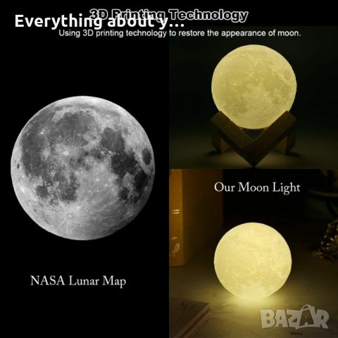 3D лампа със стойка Луна с активиране чрез почукване, снимка 7 - Настолни лампи - 32385681
