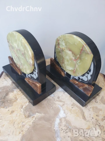 2бр стари книгоразделители оникс върху мрамор 16см/чифт мраморни декорации, снимка 2 - Декорация за дома - 50666862