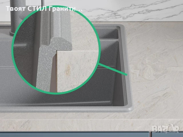 Сива кухненска гранитна мивка Ню Йорк 50 Multispace 480 x 530 мм, снимка 4 - Мивки - 51286150