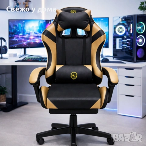Премиум геймърски столове с масажна функция, поставка за крака и ергономична метална рамка, PU кожа, снимка 3 - Столове за офис - 53503747
