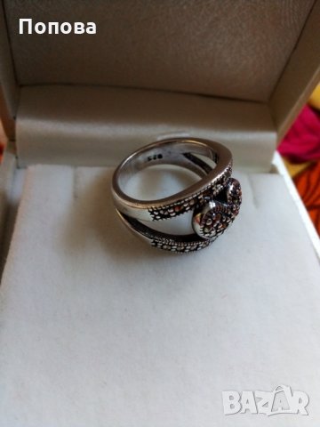 Масивен сребърен пръстен с естествени камъни  марказити, снимка 3 - Пръстени - 28500644