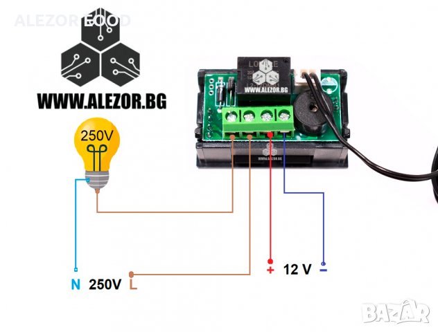 Терморегулатор 1209WV, 12 VDC, изход реле 250 VAC 5A NO, -50 до +110° C,NTC10K - 50см 20200156, снимка 2 - Друга електроника - 31557460