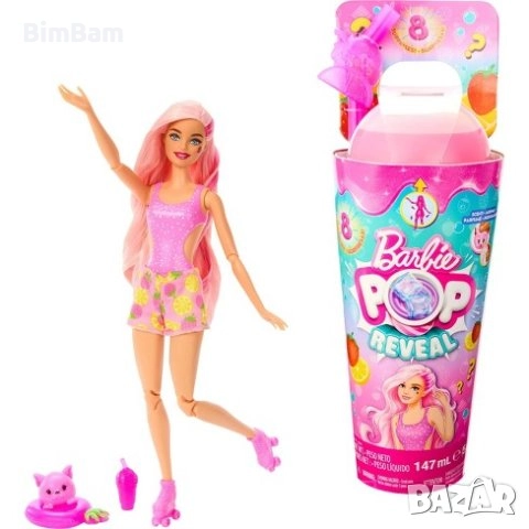 Оригинална ароматизирана кукла в чаша Barbie® Pop Reveal Fruit Series - ягодова лимонадa 8 изненади