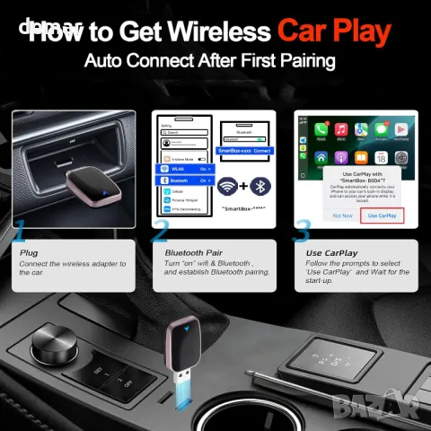 Безжичният адаптер Huuimy Carplay преобразува кабелния Car Play в безжичен, снимка 3 - Аксесоари и консумативи - 49891197