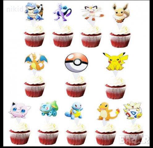 12 бр Pokemon Пикачу Покемон топери за кексчета мъфини украса парти рожден ден
