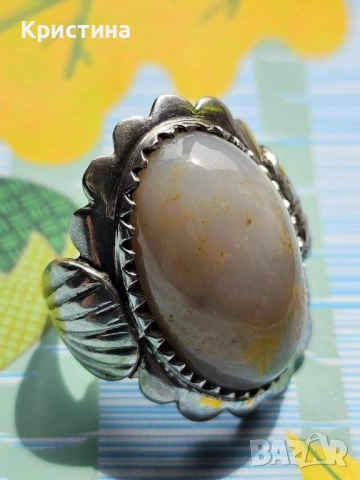 Старинен сребърен пръстен с Ахат, снимка 6 - Пръстени - 51962580