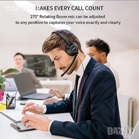 Нови USB слушалки с микрофон за лаптоп обаждания Офис, снимка 2 - Слушалки и портативни колонки - 49444295