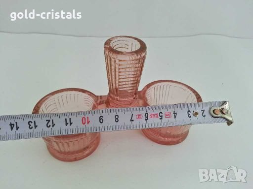 Антикварна стъклена солница цветно розово стъкло, снимка 3 - Антикварни и старинни предмети - 28766135