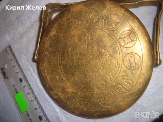 СТАРА АСТРОЛОГИЧНО ОРНАМЕНТИРАНА БРОНЗОВА ДЕКОРАТИВНА ЧИНИЙКА ЗОДИЯ ТЕЛЕЦ МАЙСТОРСКА РАБОТА 32243, снимка 4 - Антикварни и старинни предмети - 38258093