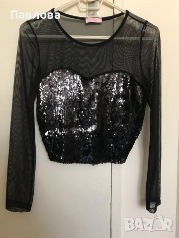 мрежеста блуза с пайети, снимка 5 - Корсети, бюстиета, топове - 38914453