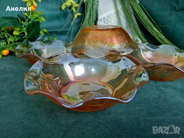 Комплект купички 5 броя и голяма купа карнавално стъкло , снимка 8 - Чинии - 52325185