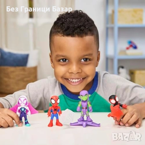 Нова детска Marvel Spidey Ghost-Spider фигура 7.6 см + web wings аксесоар, снимка 6 - Други - 53566691