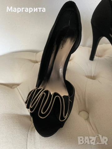 Официални, черен сатен, 37 , снимка 2 - Дамски елегантни обувки - 53536121