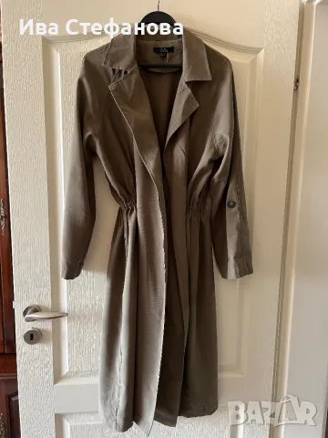  Нов вискоза тъмно зелен елегантен шлифер тип рокля набран в талията , снимка 12 - Палта, манта - 49155901