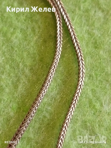 Сребърен фин ланец с плетка рибена кост майсторска изработка 44749, снимка 3 - Колиета, медальони, синджири - 52902332