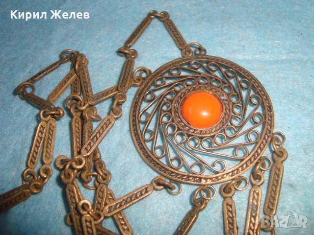 СТАРА СКЪПОЦЕННА ОРНАМЕНТИРАНА ОГЪРЛИЦА МАСИВЕН БРОНЗ с ШЛИФОВАН ЧЕРВЕН КОРАЛ АРТ ДЕКО БИЖУ 26927, снимка 14 - Антикварни и старинни предмети - 34896286