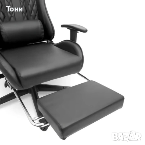 Геймърски стол с прибираща се подложка за крака и функция за масаж - черен, снимка 3 - Столове - 53239992