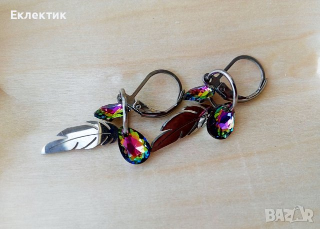 Обеци с висулки от неръждаема стомана и кристалчета, снимка 9 - Обеци - 38013916