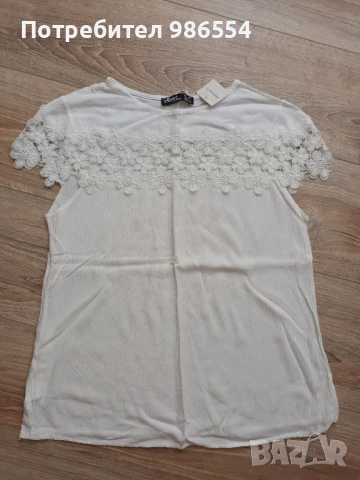 Нова бяла блуза с къс ръкав тениска размер S