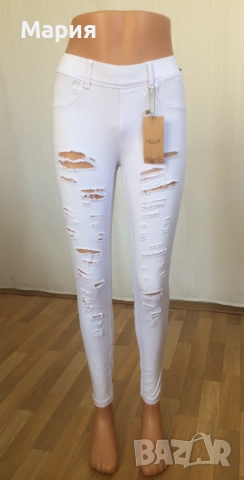 36 С Нови Дамски Дънки Еластични тип Клин Накъсани Бяло-сини с етикет Laulia Fashion Style