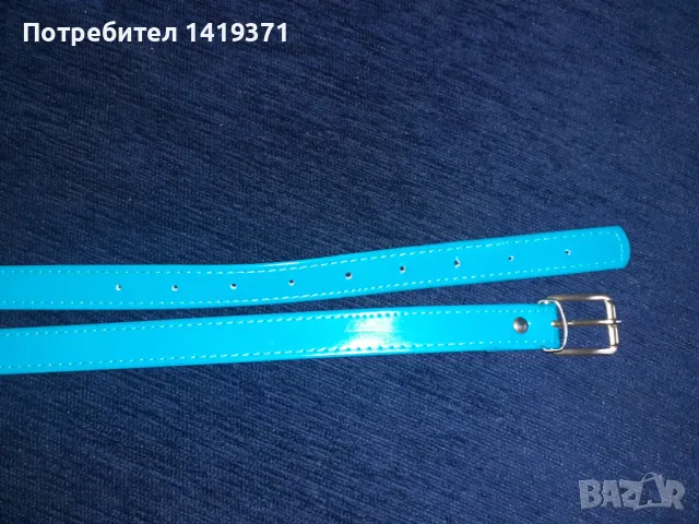 Красив син кожен дамски колан с дължина 97.5 см, снимка 3 - Колани - 48109680