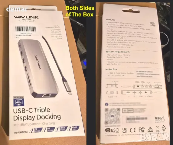 Докинг станция за лаптоп, WAVLINK Displayport докинг станция с двоен DP, HDMI, 100W PD IN, 10Gbps, снимка 8 - Кабели и адаптери - 49889860