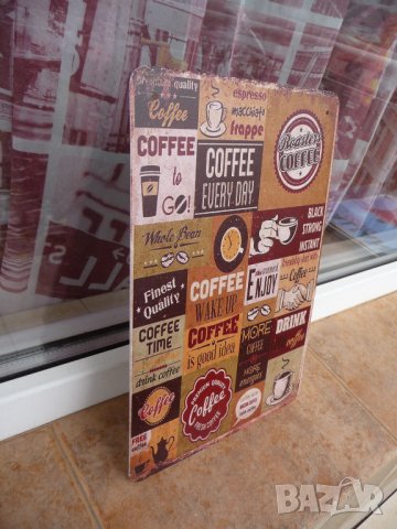 Метална табела време за кафе фрапе кафене кафенце колаж чаша, снимка 2 - Декорация за дома - 43766149
