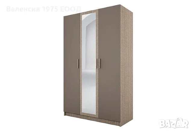 Трикрил гардероб с огледало Сити 1003 дъб артисан или комбинация мока/ лате, снимка 6 - Гардероби - 47361455