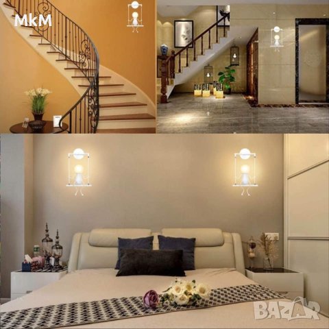 Симпатична метална лампа - човече на люлка ., снимка 5 - Лампи за стена - 44069239