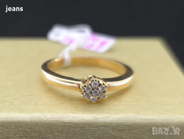 Златен пръстен 18к диаманти 0.08кт. р-р 17.7мм, снимка 5 - Пръстени - 48765791