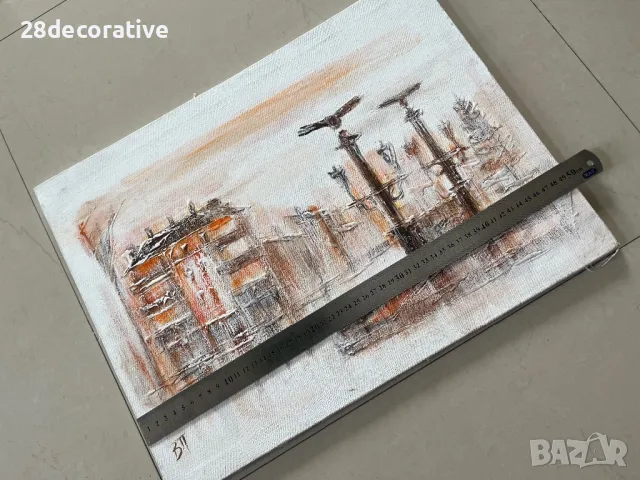 Картина Венелин Петров масло върху платно “Орлов Мост”, снимка 6 - Картини - 48098440